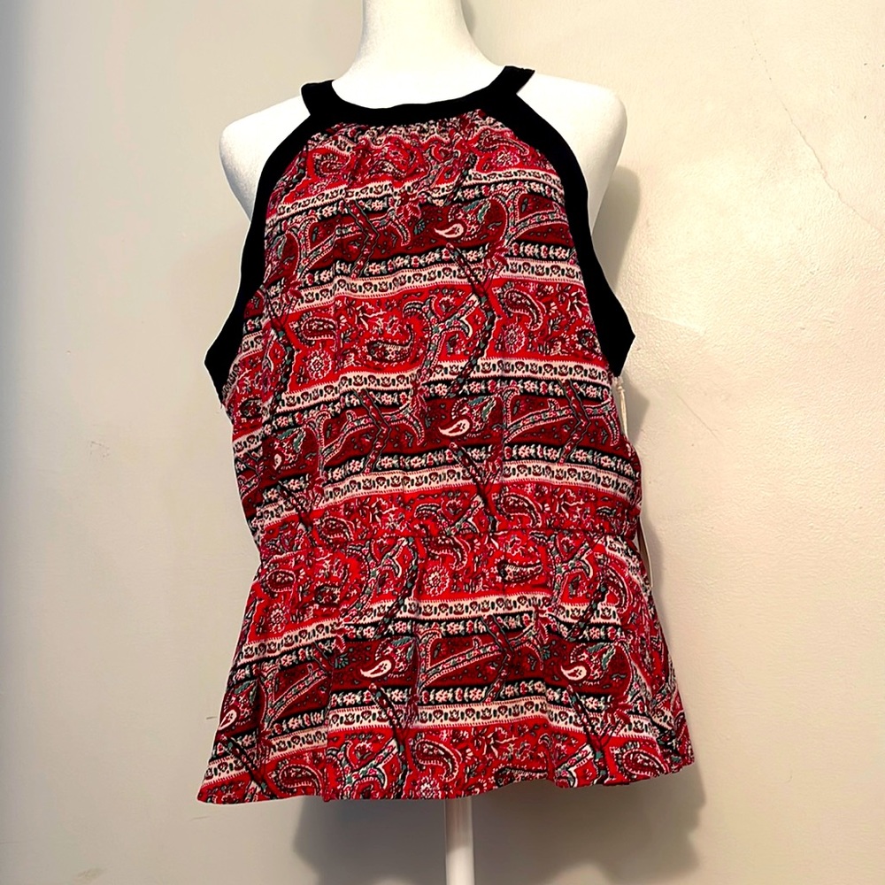 ISANI sleeveless, halter red, green, black, paisley size large NWT (23G7C43)